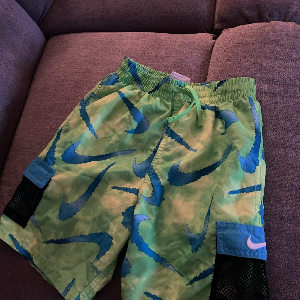 Nike Kids Green and Blue Swim Trunks